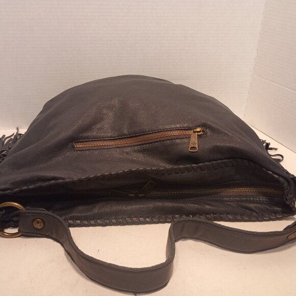 PATRICIA NASH "Vincenzo" Dark Navy Leather Super Slouchy Big Hobo Bag w Fringe - Picture 9 of 15